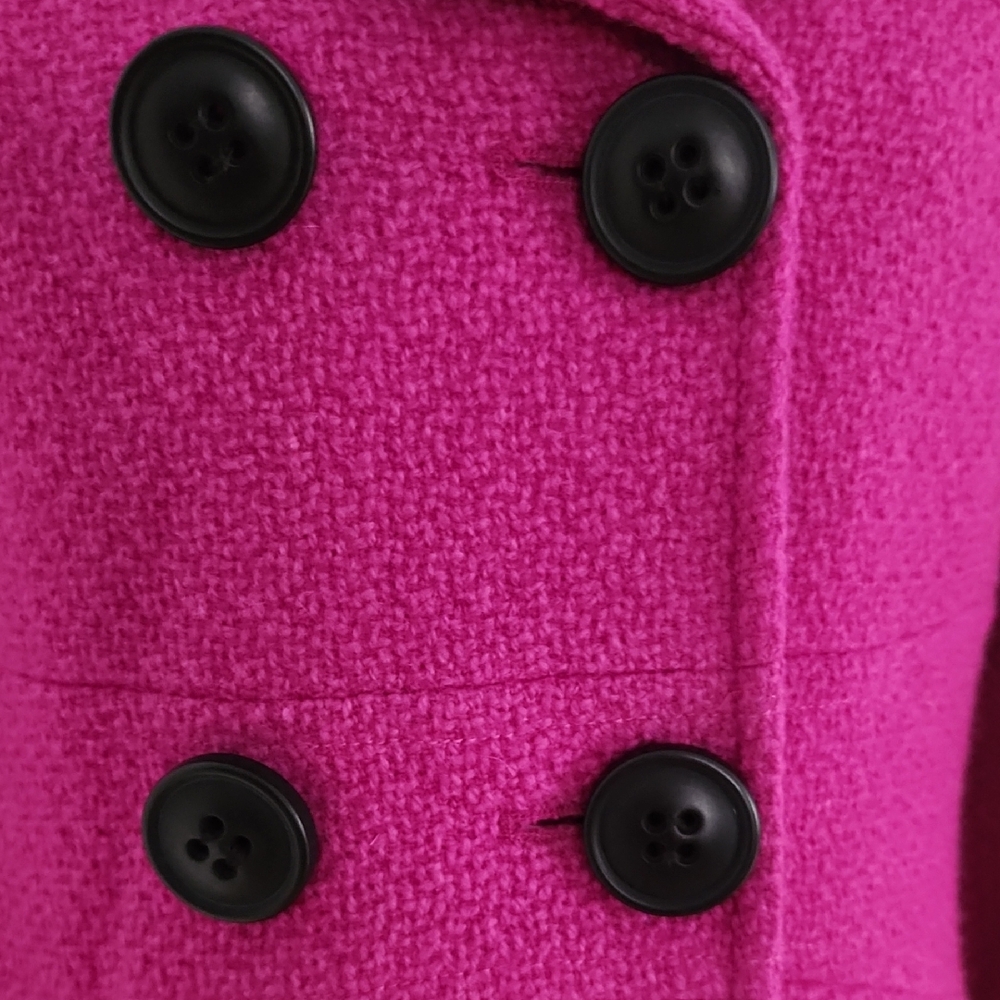 Bagatelle Fuchsia Double-Breasted Pea Coat with Removeable Black Faux Fur Collar - Picture 3 of 13